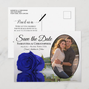 Postal De Anuncios Boda de fotos del Rosa azul real Oval Save The Dat