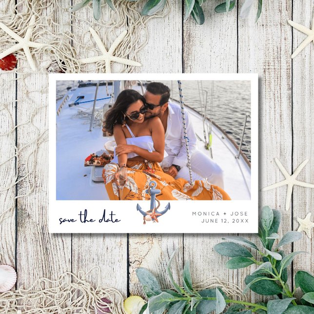Postal De Anuncios Boda de fotos náutica Salva la fecha (Nautical Photo Wedding Save the Date)