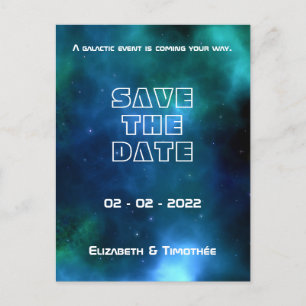 Postal De Anuncios Boda de galaxia azul y verde salva la fecha