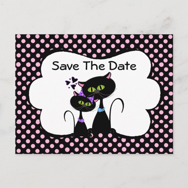 Postal De Anuncios Boda De Gatos Negros Y Excéntricos Salva La Fecha (Anverso)