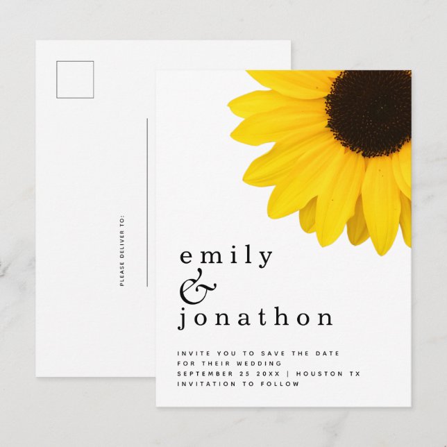 Postal De Anuncios Boda de Girasol Amarillo Rústico Guardar la Fecha (Anverso / Reverso)