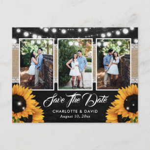 Postal De Anuncios Boda de girasol de pizarra Foto Guardar la fecha