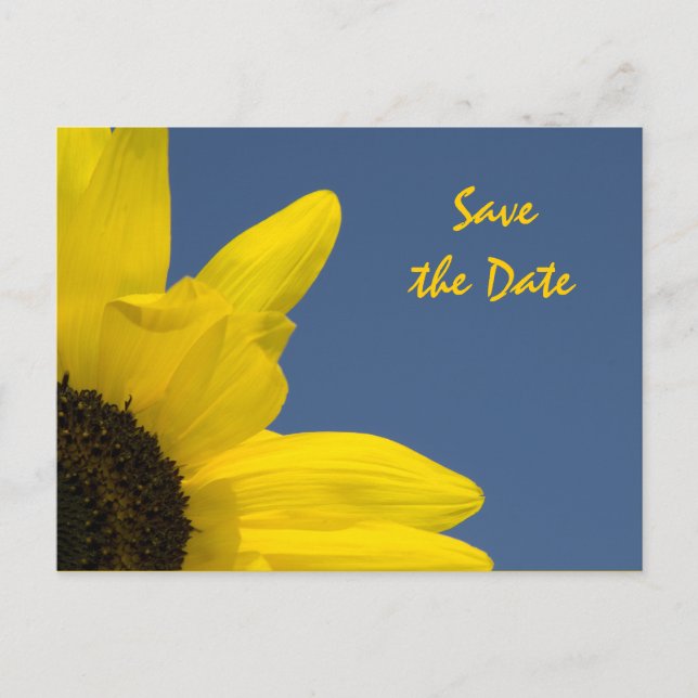 Postal De Anuncios Boda de Girasol y Cielo Azul Guarde la Fecha (Anverso)