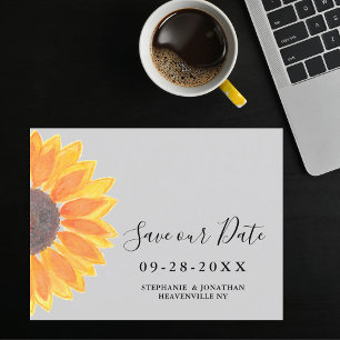 Postal De Anuncios Boda de girasoles en acuarela Gris Guarde la fecha