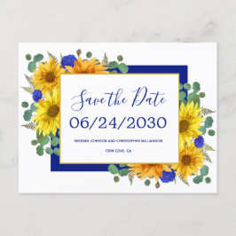Postal De Anuncios Boda de Girasoles Rústicos Rosas Azules Guárdame l