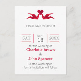 Postal De Anuncios boda de grúas rojas origami salva las fechas