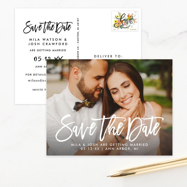 Postal De Anuncios Boda de guiones pinchados moderno Foto Guardar la  (Subido por el creador)