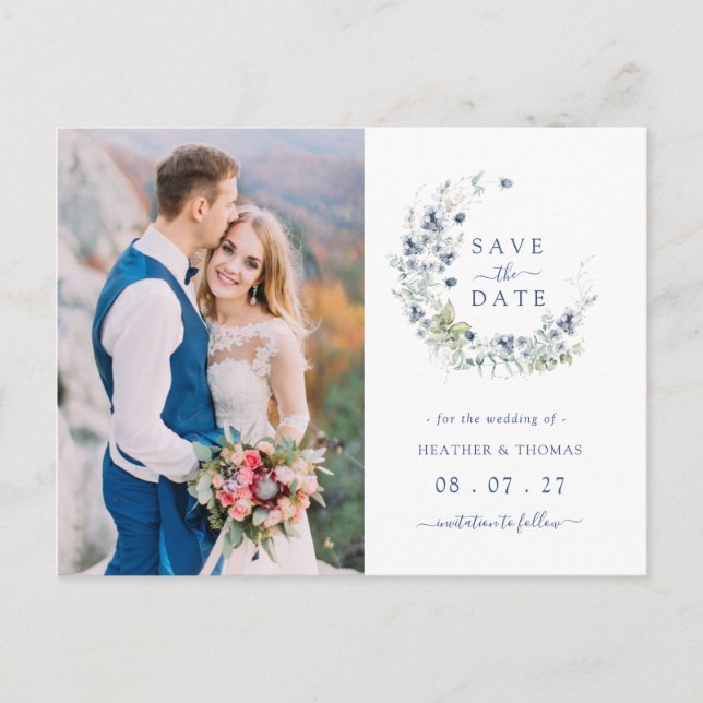 Postal De Anuncios Boda de guirnaldas botánicas de la marina salva la (Anverso)