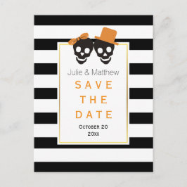 Postal De Anuncios Boda de Halloween de la pareja Skull Save the Date