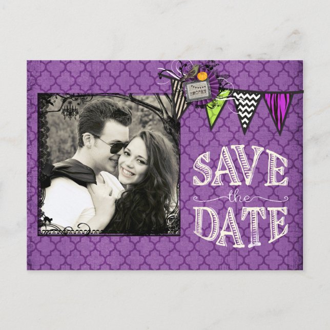 Postal De Anuncios Boda de Halloween Foto Guardar fecha (Anverso)