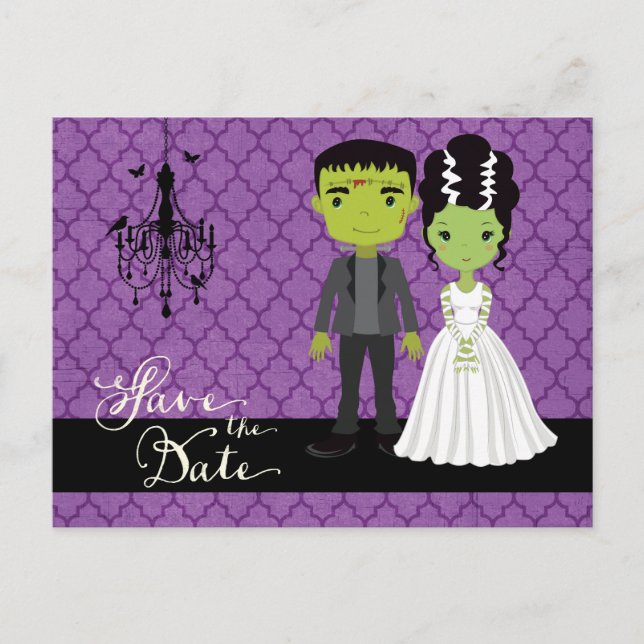 Postal De Anuncios Boda de Halloween Guardar la fecha (Anverso)