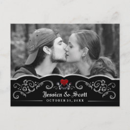 Postal De Anuncios Boda de Halloween Skeletons Heart Photo Save Date