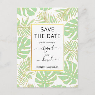 Postal De Anuncios Boda de hojas tropicales verdes de menta Save the 