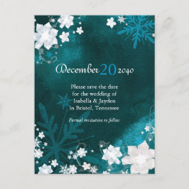 Postal De Anuncios Boda de Invierno Blanco Turquesa - Guardar la Fech