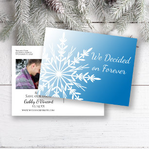 Postal De Anuncios Boda de invierno Blue White con copo de nieve salv