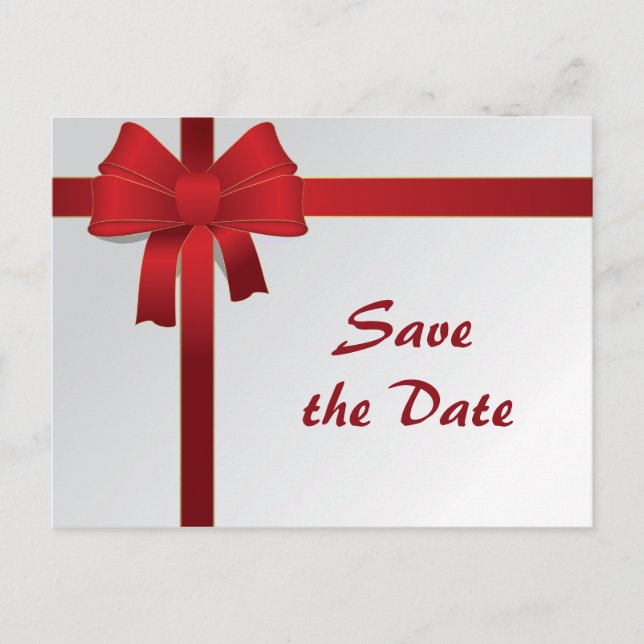 Postal De Anuncios Boda de Invierno con Lazos Rojos Save the Date (Anverso)