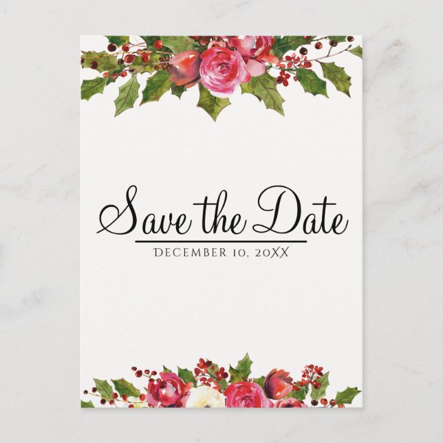 Postal De Anuncios Boda de invierno de diciembre, save the date flora (Anverso)