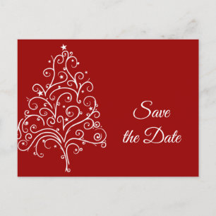 Postal De Anuncios Boda de Invierno del Árbol de Navidad Rojo Guardar