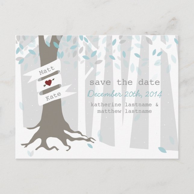 Postal De Anuncios Boda De Invierno Del Bosque De Nieve Guardar La Po (Anverso)