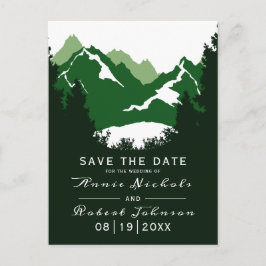 Postal De Anuncios Boda de invierno en montaña verde Save the Date
