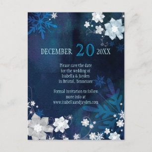 Postal De Anuncios Boda de Invierno Festiva y Helada - Guardar la Fec