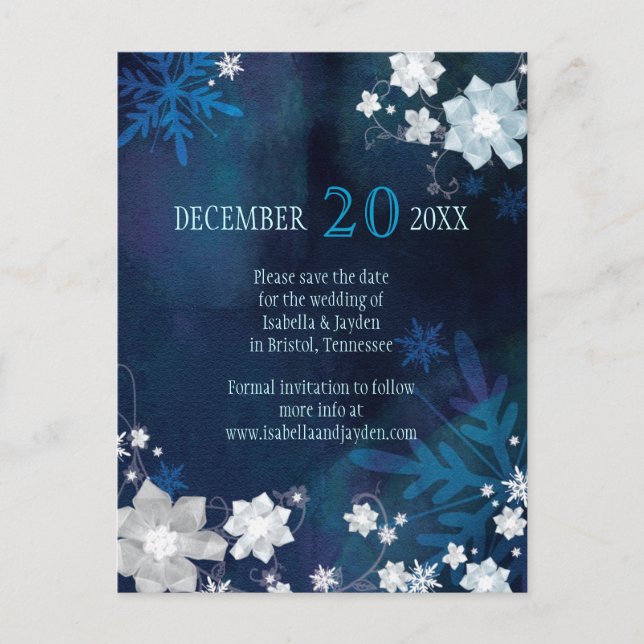 Postal De Anuncios Boda de Invierno Festiva y Helada - Guardar la Fec (Anverso)