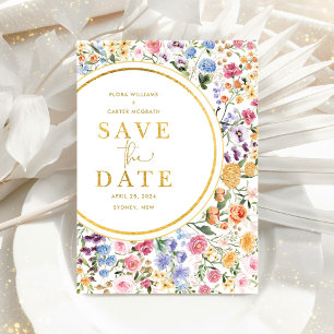 Postal De Anuncios Boda de Jardín de Flores Silvestres de Moda Ahorre
