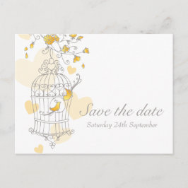 Postal De Anuncios Boda de jaula de pájaro amarillo guardar la tarjet