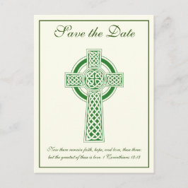 Postal De Anuncios Boda de la Cruz Céltica Verde de Marfil