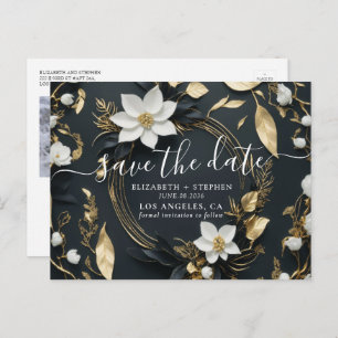 Postal De Anuncios Boda de la guirnalda floral de oro Foto Guardar la