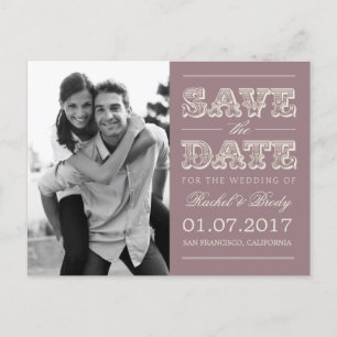 Postal De Anuncios Boda De La Vintage Dulce Salva La Fecha - Ciruela
