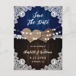 Postal De Anuncios Boda De Lazo De Madera Azul De La Marina Salvar La