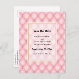 Postal De Anuncios Boda de lujo con patrón de diamante rosa acolchado