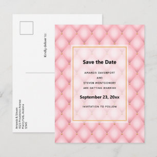 Postal De Anuncios Boda de lujo con patrón de diamante rosa acolchado
