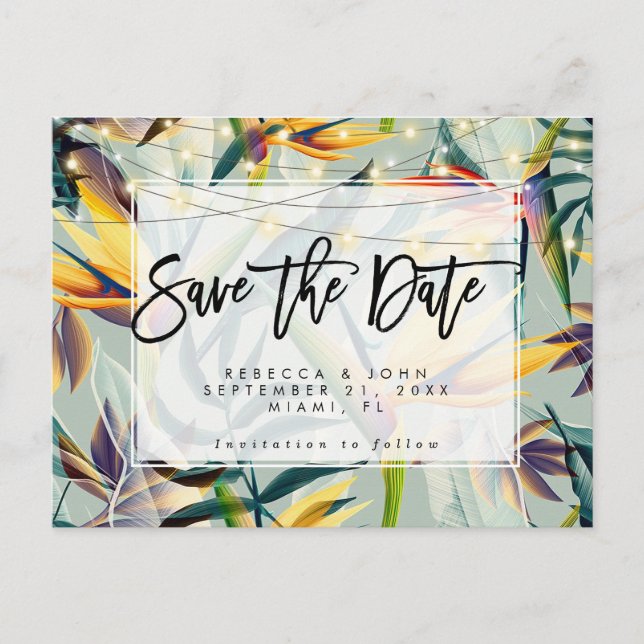 Postal De Anuncios boda de lustros florales tropicales salva la tarje (Anverso)