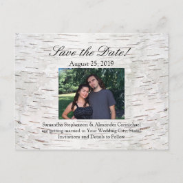 Postal De Anuncios Boda de Madera Rústica de Birch Tree Bark