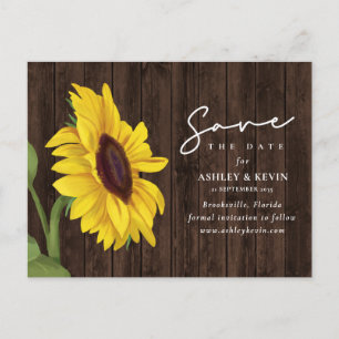Postal De Anuncios Boda De Madera Rústica Floral De Sunflower Salva L