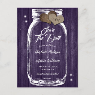 Postal De Anuncios Boda De Madera Rustica Morada Mason Jar Salva La F