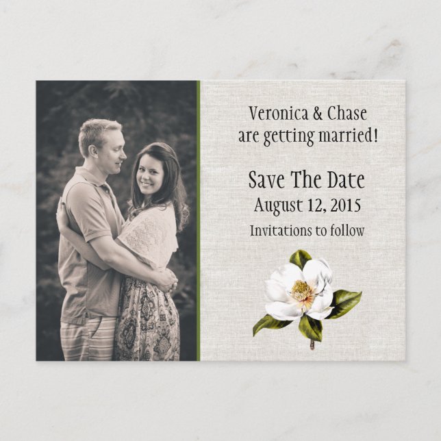 Postal De Anuncios Boda de Magnolia del Sur - Guardar la Fecha (Anverso)
