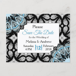 Postal De Anuncios Boda de Mandala negra y azul salva la fecha
