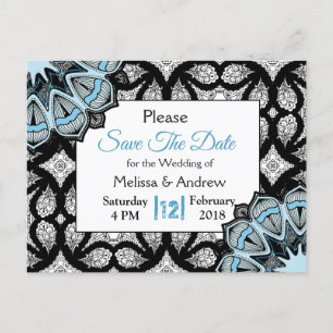 Postal De Anuncios Boda de Mandala negra y azul salva la fecha