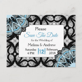 Postal De Anuncios Boda de Mandala negra y azul salva la fecha