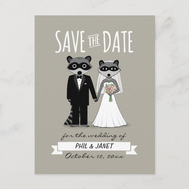 Postal De Anuncios Boda de Mapaches Guardar la Fecha (Anverso)