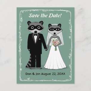 Postal De Anuncios Boda de Mapaches Guardar la Fecha Azul Teñido