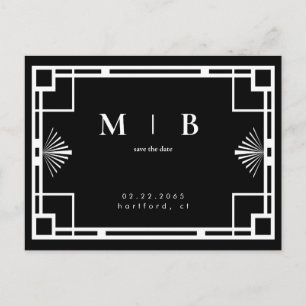 Postal De Anuncios Boda de marco de monograma blanco negro Guardar la