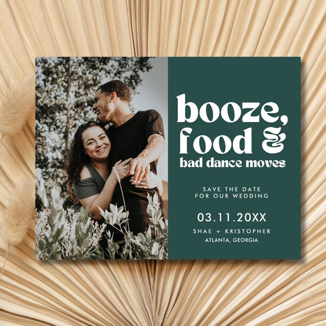 Postal De Anuncios Boda de moda Foto Verde Guardar la fecha (Chic Wedding Photo Green Save the Date Announcement Postcard)