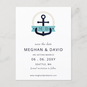 Postal De Anuncios Boda de Monograma Náutico de la Marina Moderna Aho