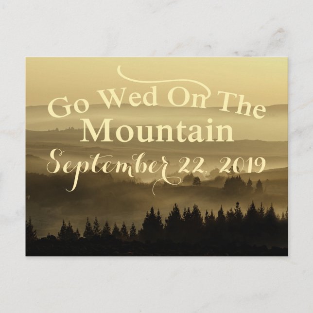 Postal De Anuncios Boda de Montaña Rústica Dorada Salva La Fecha (Anverso)