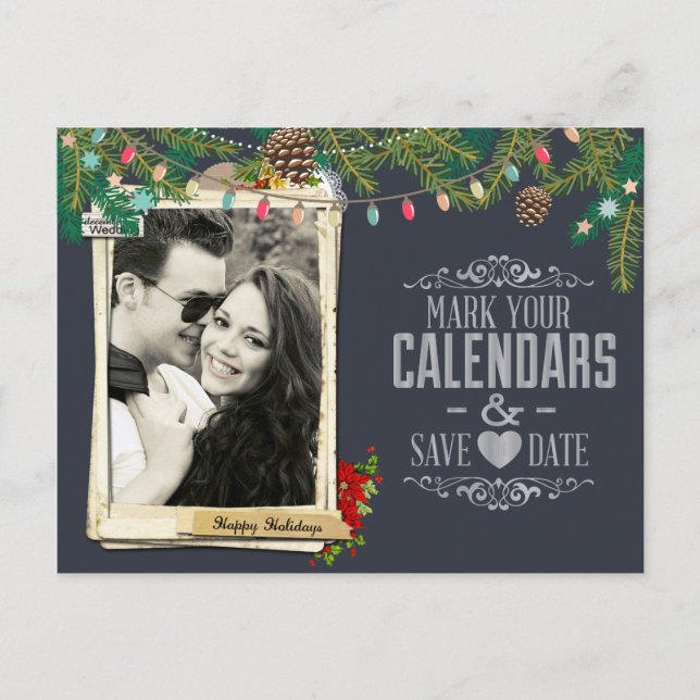 Postal De Anuncios Boda de navidades Chalkboard Guardar la fecha (Anverso)