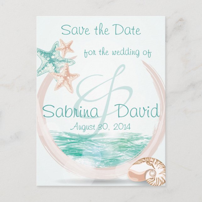 Postal De Anuncios Boda de Ocean Breeze Beach salva la fecha (Anverso)